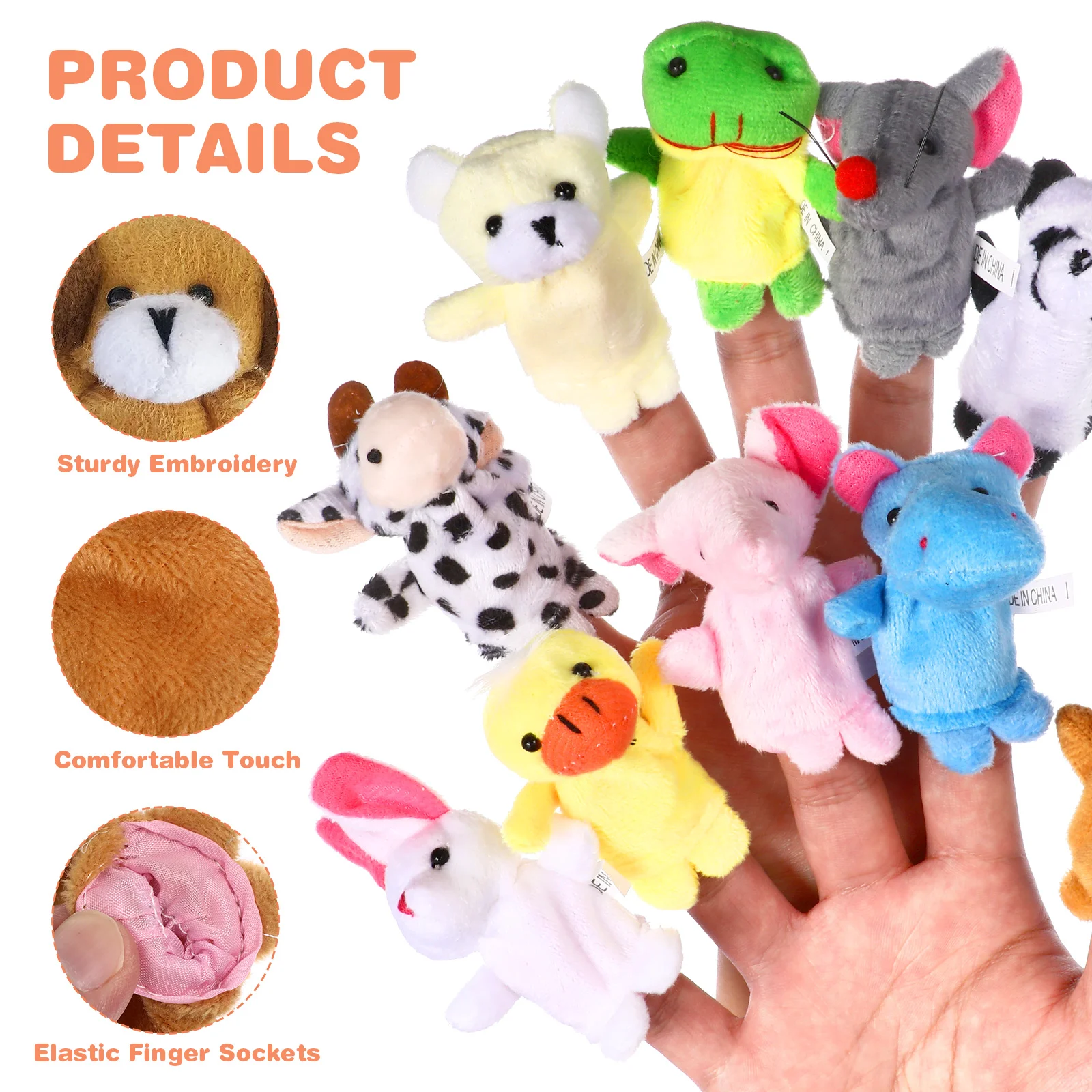 16pcs Plush Finger Puppets Set Animals Family Members Toys for Children Story Time Playtime (Random Pattern)