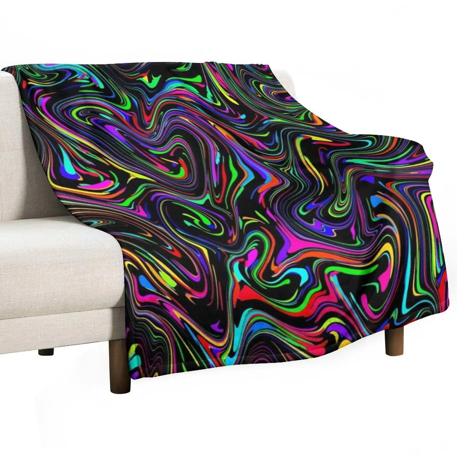 Neon Rainbow Swirls Psychedelic Oil Spill Throw Blanket Warm Napping Blanket for Office Couch Bed
