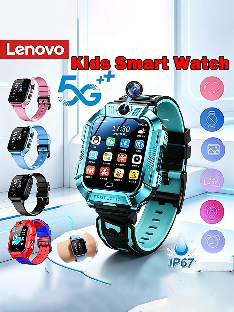 Inteligentny zegarek dla dzieci Lenovo 5G z kamerą 8K HD, funkcją SOS, lokalizacją GPS, obsługą kart SIM, wodoodporny, dla chłopców i dziewcząt, kompatybilny z iOS i Android. — zdjęcie produktu 7