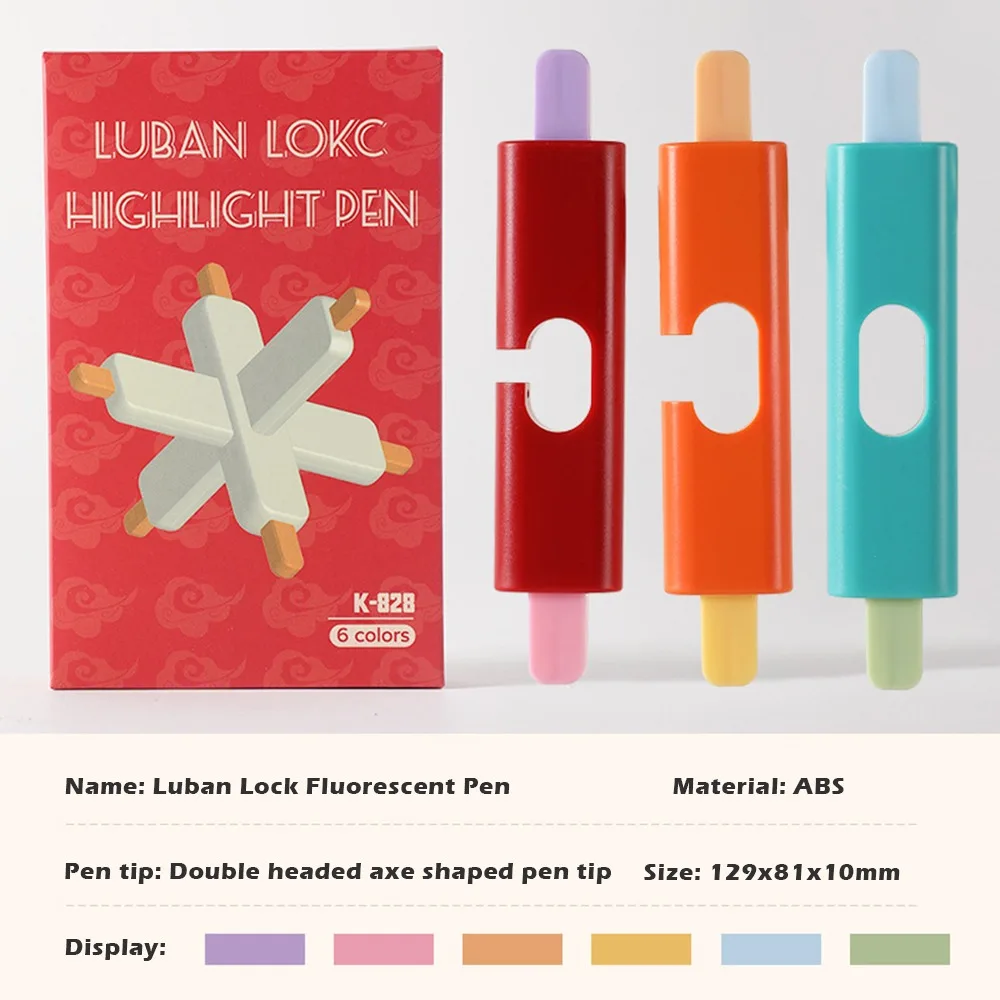 

Прочный маркер Luban Lock, двухнаконечник, двухцветный канцелярский маркер, ручка-головоломка, флуоресцентная ручка «Снова в школу»