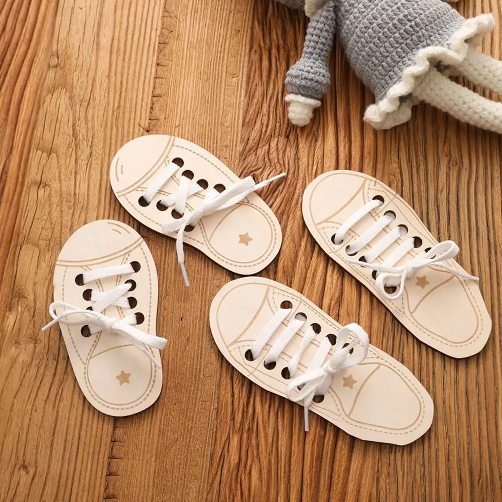 

Wooden Lacing Shoe Toy Learn to Tie Laces Creative Threading Educational Toys Practice Tying Shoelaces Boards Montessori Toy