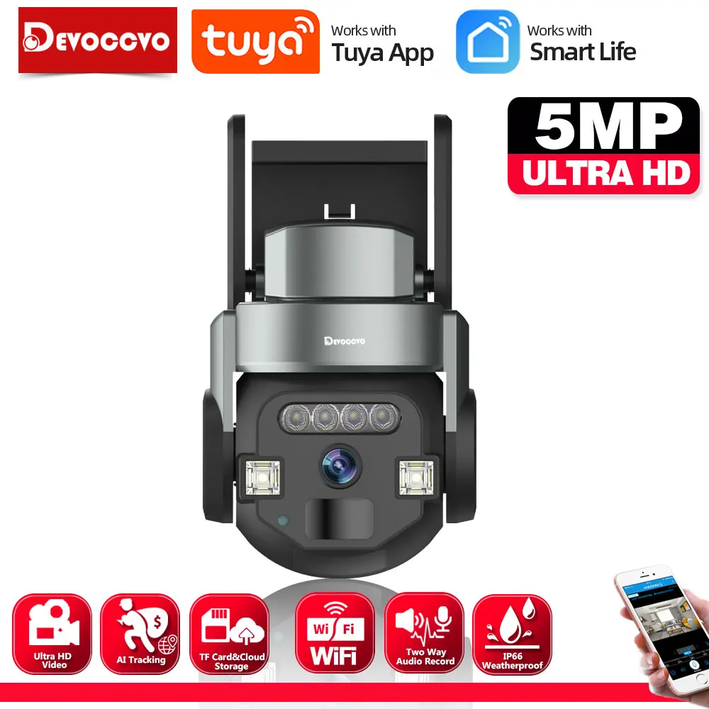 

5MP Tuya Wifi PTZ IP Camera Auto Tracking Outdoor Color Night Vision Wireless Home CCTV Security Surveillance Camera Smart Life