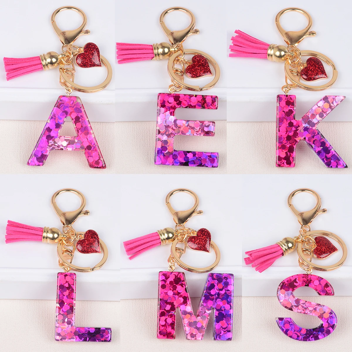 A-Z Alphabet Initial Letter Keychain Cute Heart Resin Key Chain Ring Bag Backpack Charm Car Hanging Pendant Women daily use Gift