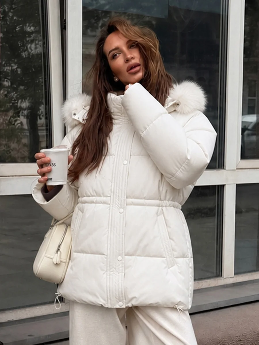 LIinar Fur-Collared Hooded Parka 2026 Winter Long-Sleeve Cotton Jacket Loose-Fitting Thickened Warm Cotton Coat for Women