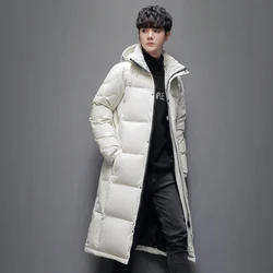 2023 Autumn Winter Men's Mid-Length Hooded Cotton-Padded Jackets Outwear Solid Long Down Coats Plus Size M-8XL Thick Warm Parkas