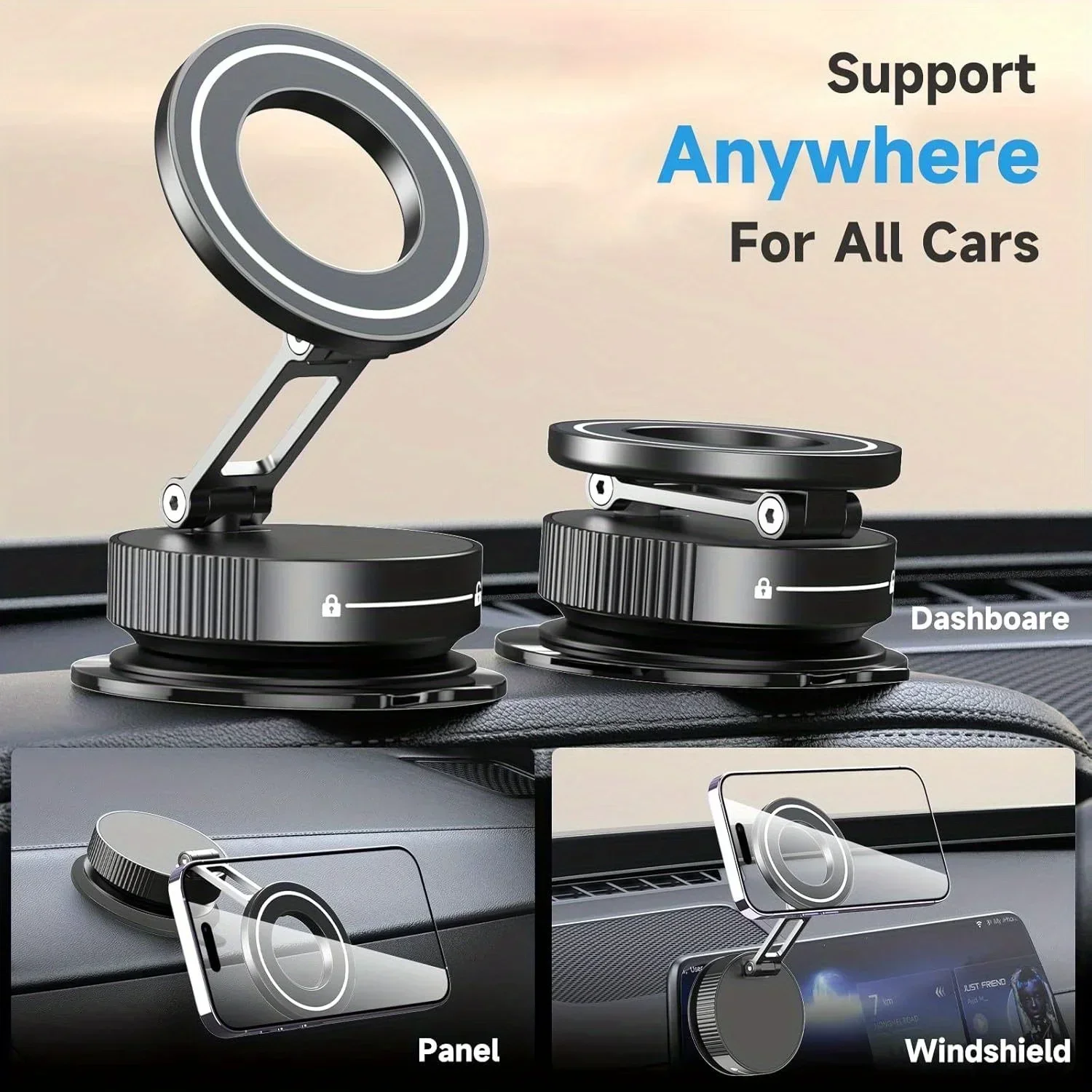 2026 Upgraded Vacuum Magnetic Car Phone Holder 360° Reinforced 96LBS Ultra Suction Cup Phone Mount for MagSafe Cell Phone