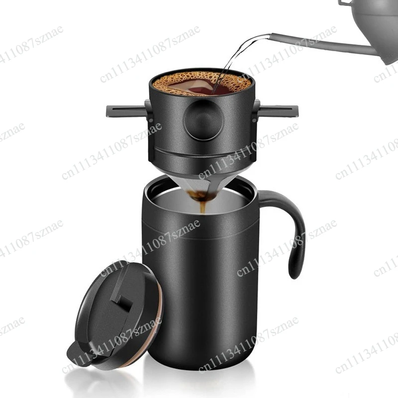 Portable Outdoor Hand-Brew Coffee Cup Set with Stainless Steel Thermos, Drip Kettle and Mug for Travel and Camping