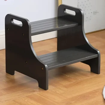 2-Stufen-Fußhocker aus massivem Holz, stabile Treppenstufen für Küchenleiter, bis zu Waschmaschine, kompaktes Klappdesign, ideal für den Heimgebrauch