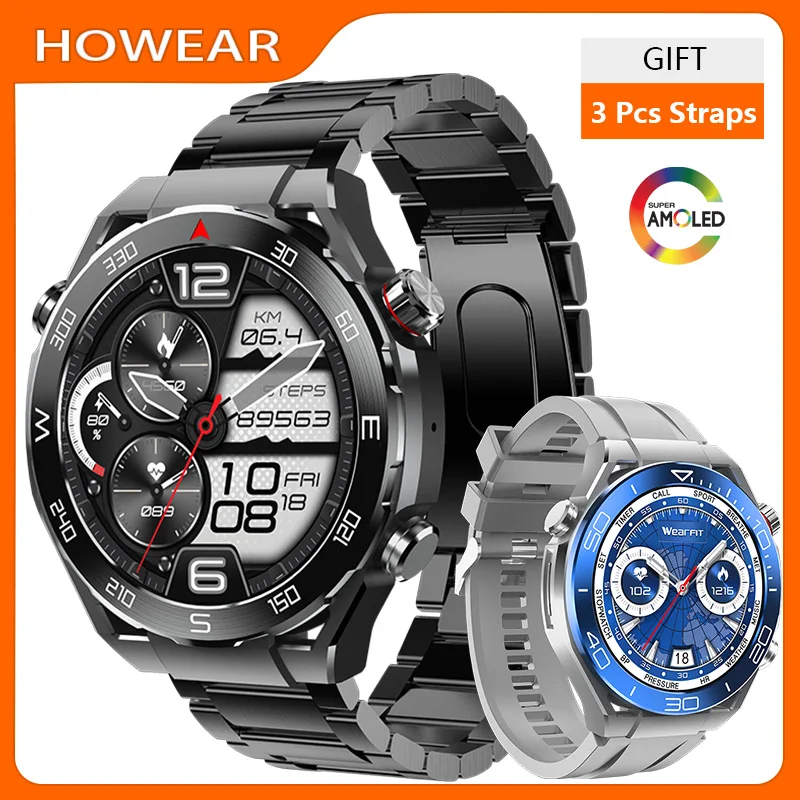 Роскошные мужские умные часы 2024, последнее поколение, подключенные Howear HW5, ULtimate, наручные часы, фитнес-трекер, монитор сердечного ритма, сна
