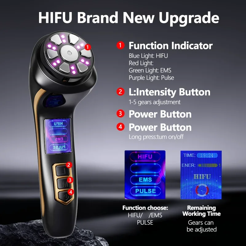 Mini HiFU 4 in 1 EMS Pulse RF Face LIfting Skin Rejuvenation Electric Current Tightening Firming Anti-Aging Led Beauty Device