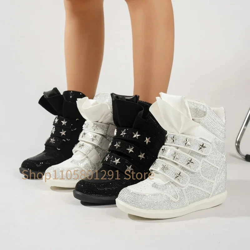 2026 Fashion Rhinestone Decor Casual Women's Ankle Boots Solid Color Simple Style Wedge Heel Women Shoes Outdoor Shoes 35-42