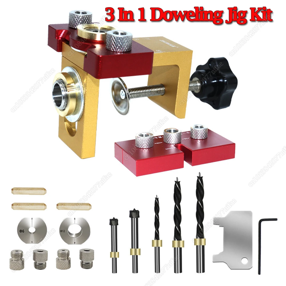 

3 In 1 Dowel Jig Aluminum Alloy Pocket Hole Jig 8/10/15mm Drill Guide Locator for Wood Board Splicing Woodworking Tool New