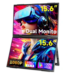 HGFRTEE 15.6 Inch Dual Portable Monitor for Laptop Screen Extender Stackable Foldable 315° Folding Stacked Triple Display