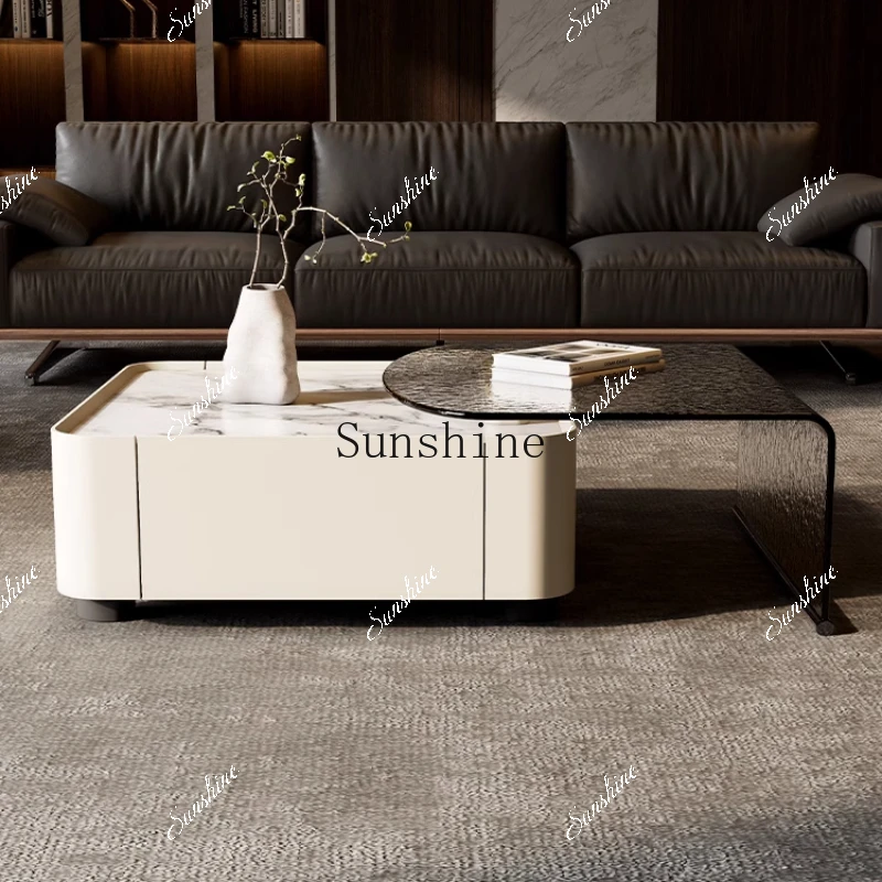 Small apartment living room square water ripple glass combination tea table Italian minimalist  FT