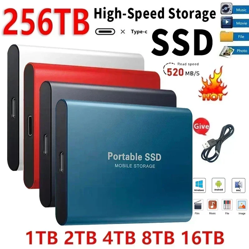 2025 New High-speed 1TB Hard Drive USB3.1 SSD Portable Drive SSD 2TB Original Hard Disk External Solid State Disk for Laptop/PC