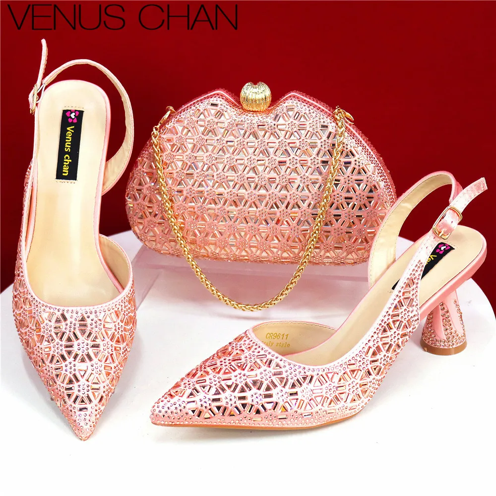 

Nigerian Banquet Shoes and Bag African Fashion Peach Ladies Matching Shoes and Bags Pointed Toe High Heels Wedding Party