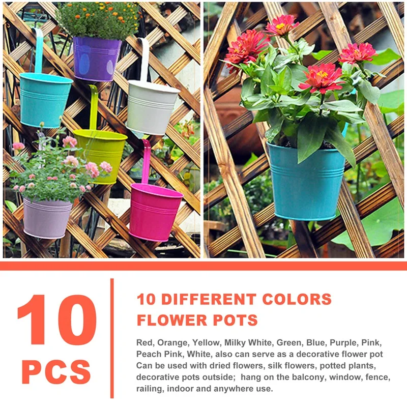 10 Piece 13Cm Balcony Pot Flower Pot Hanging Pot Balcony Garden Pots Wall Planter With Mini Tool