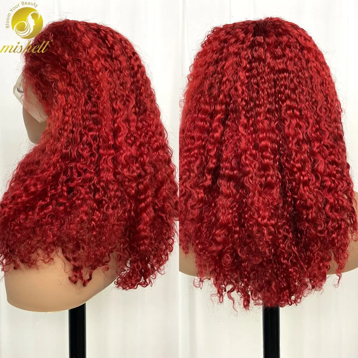 350% Density Red Color Water Wave Human Hair Wigs 13x4 Lace Frontal Thick Bouncy Curly Human Hair Wig PrePlucked  for Women