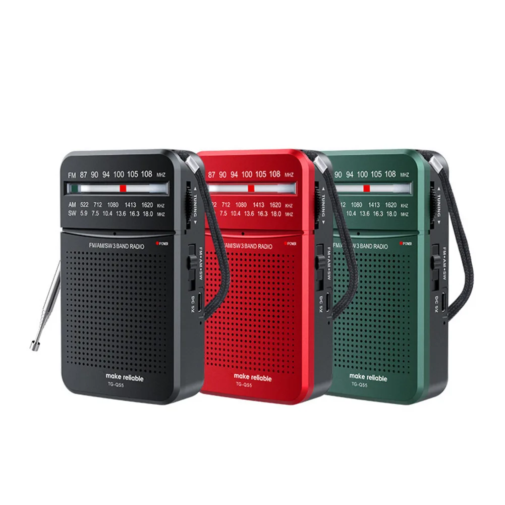 Rechargeable Tri-Band Pocket Radio Analog Type, DC5V AM/FM/SW, With 403W Speaker TypeC Interface 500mAh Batteryo