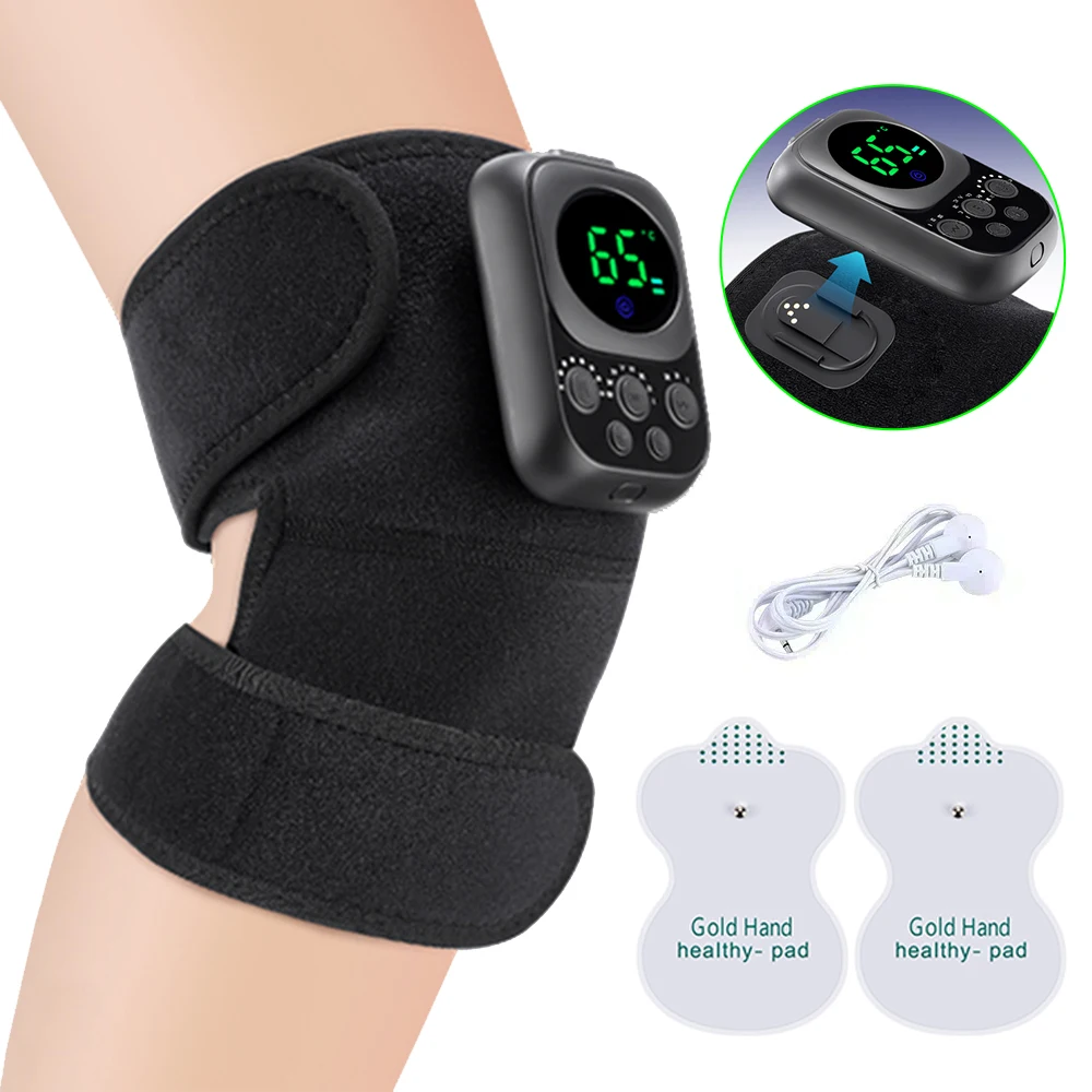 

EMS Heating and Vibration Knee Massager, Rechargeable Heated Knee Brace Support, 6 Levels Hot Compress Knee Heating Pads