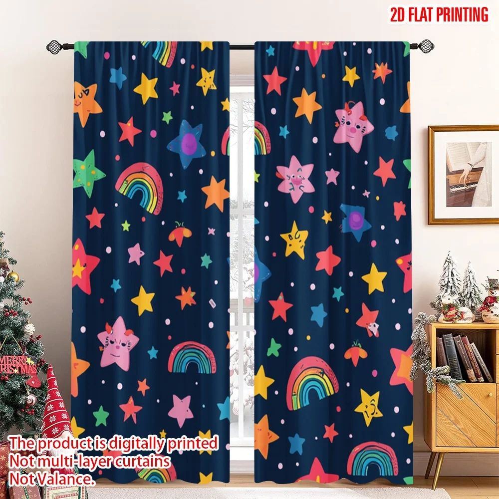 

2 шт., 2D плоские шторы с принтом, звездное небо, радуга, полиэстеровые шторы с цифровой печатью, праздничный декор стен, идеально подходит для дома и вечеринки