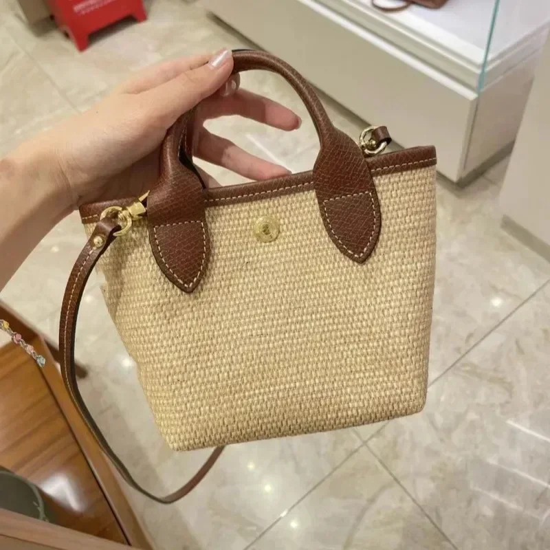 Straw bag Embroidery bag Braided bag Mini shoulder bucket bag Straw dumpling bag Crossbody bag women\'s shoulder bag