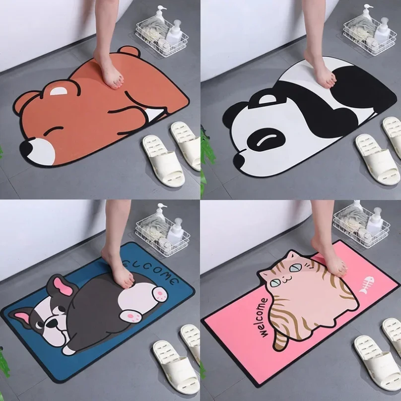 Cartoon Panda Bath Mat Super Absorbent Bathroom Mat Cute Animal Rug Bedroon Floor Carpet Home Entrance Shower Bathroom Foot Mats