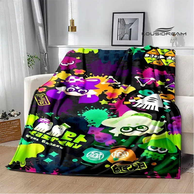 Manta con estampado de dibujos animados en 3D de Splatoon, mantas cálidas de franela, manta suave y cómoda, forros para cama, cubre cama, regalo de cumpleaños
