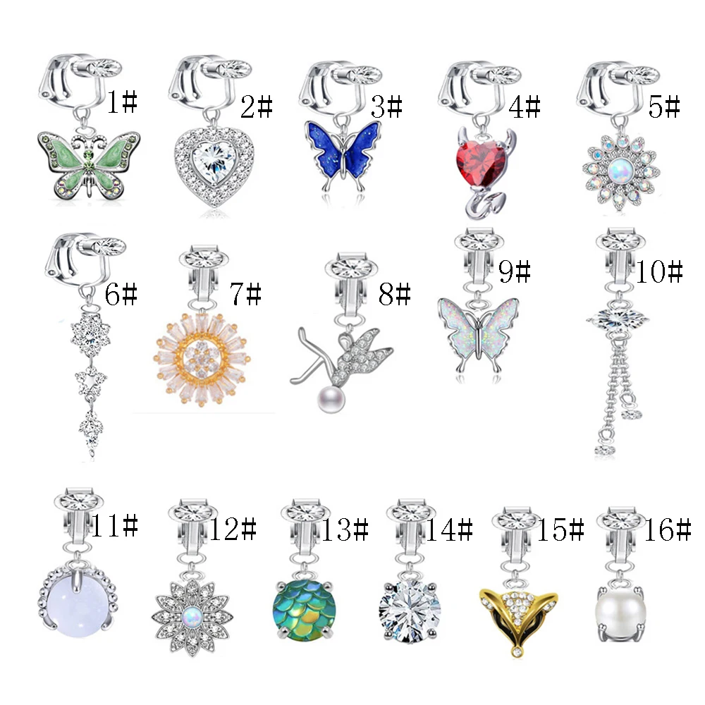 Stainless Steel Fake Belly Ring Butterfly Dangling Long Fake Belly Piercing Clip Umbilical Navel Belly Non Piercing Body Jewelry