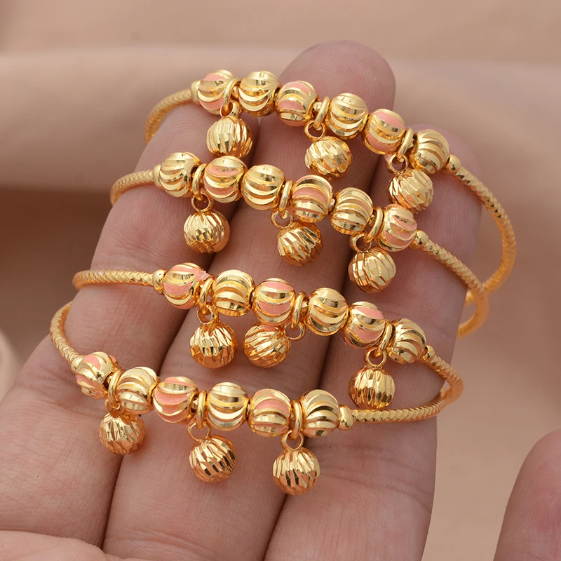 Baby-Armreifen, 4 Stück/Lot, afrikanische goldfarbene Armreifen für Babys und Kinder, Herz-Armband, Artikel aus dem Nahen Osten, Born Lucky Jewelry, Super Friday – Detail 9