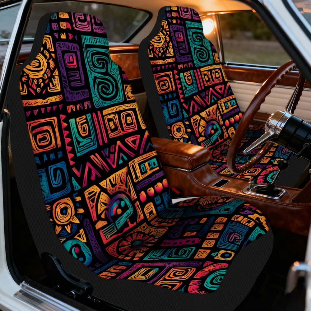 2pcs Colorful Geometric Symbols Pattern Car Seat Covers | Washable And Durable, Universal Fit For Front Seats Of Cars And Trucks