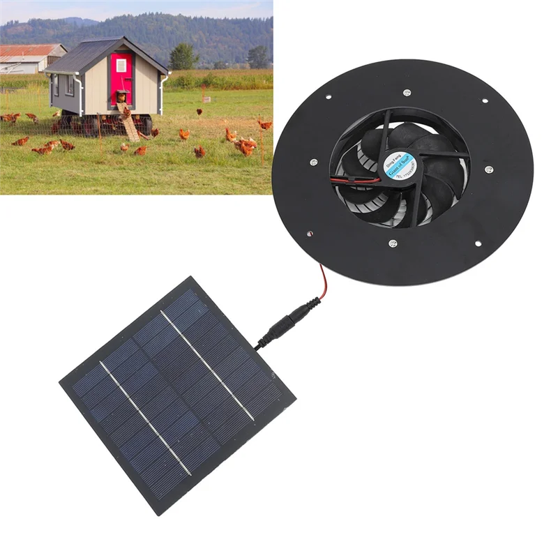 

Solar Panel Fan Kit Solar Panel 10 Inch Round Ventilation Case Exhaust Fan For Chicken Coop Greenhouse Shed Dog Kennel-B51B