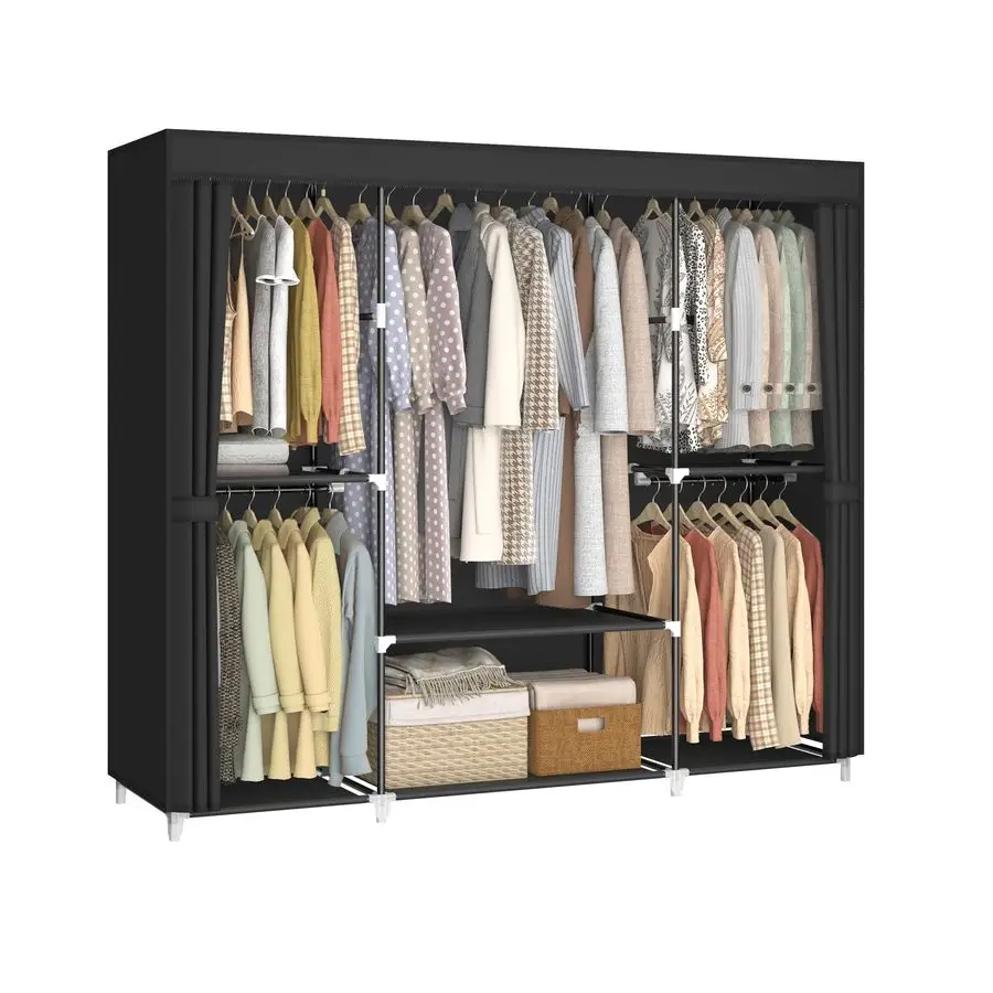 

Closet Wardrobe, Portable Closet for Bedroom, Freestanding Clothes Rack with NonWoven Fabric Cover, 5 Hanging Rods, 6 Storage S