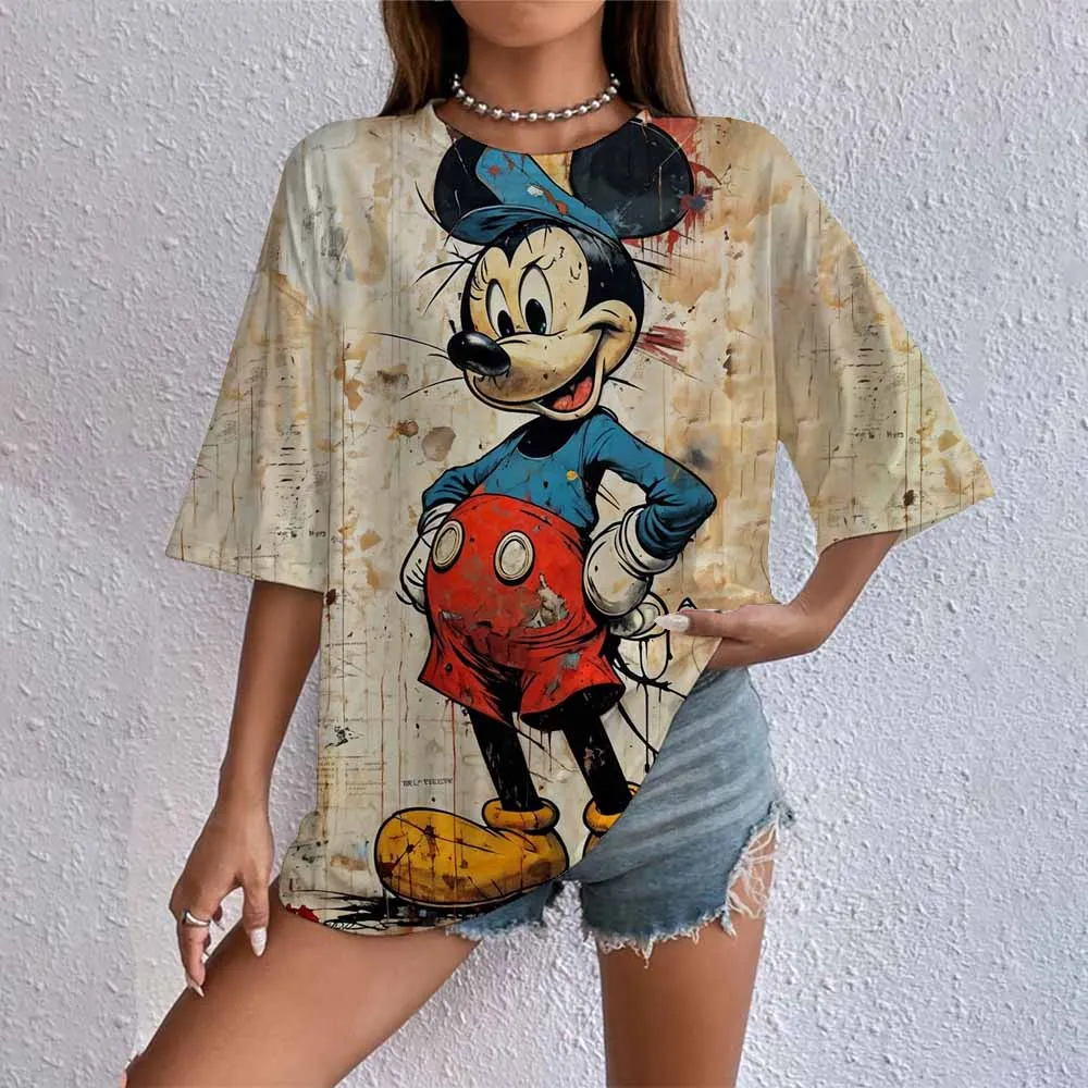 Femmes T-Shirts Kawaii Disney Mickey Mouse imprimé T-Shirts mode été décontracté femme vêtements confortable hauts de rue