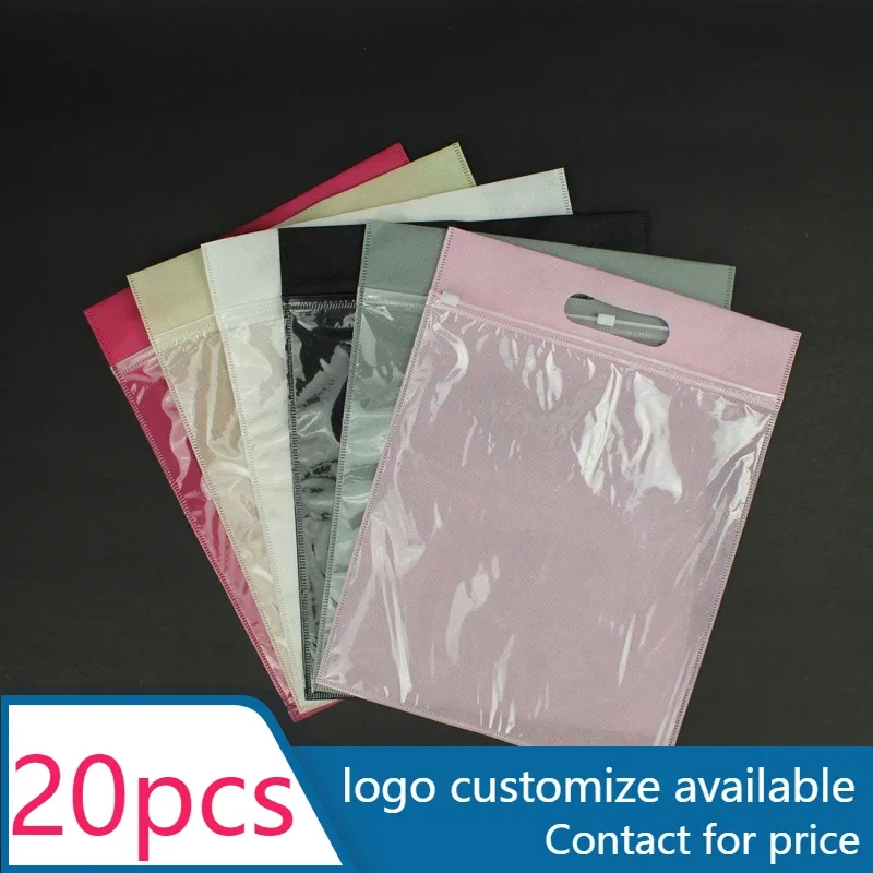 

20 pcs Non-woven Fabrics zipper pull plastic bag pp woven shopping bags with zipper foldable tote bag