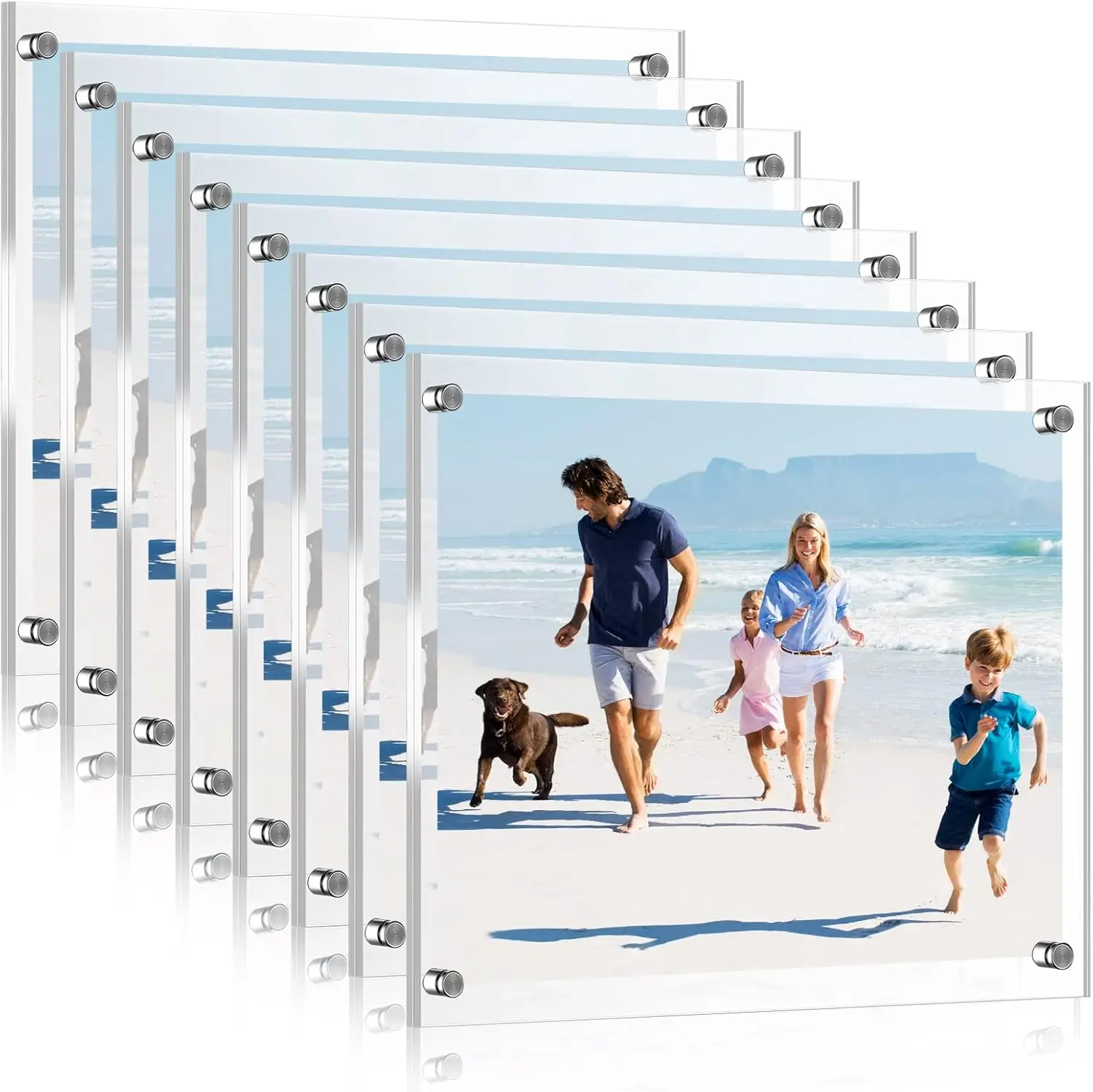 

8 Pcs Acrylic Floating Picture Frame 8.5 x 11 Inches Wall Mount Frameless Photo Frames Double Panel Clear for Home Office