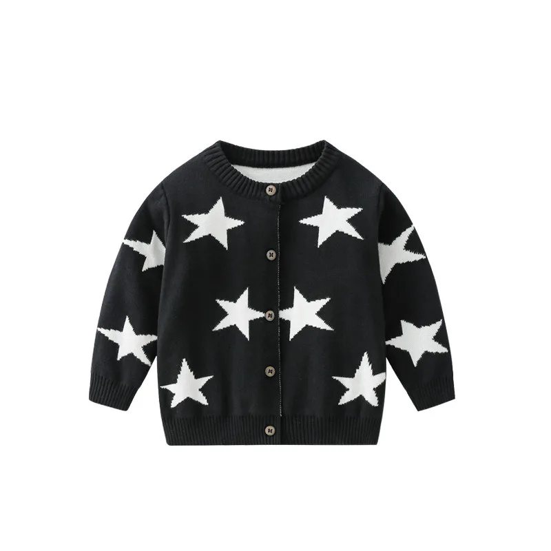 

Boys' Black Knitted Cardigan, 100% Cotton Sweater with Star for Spring & Fall, Sizes 66-100