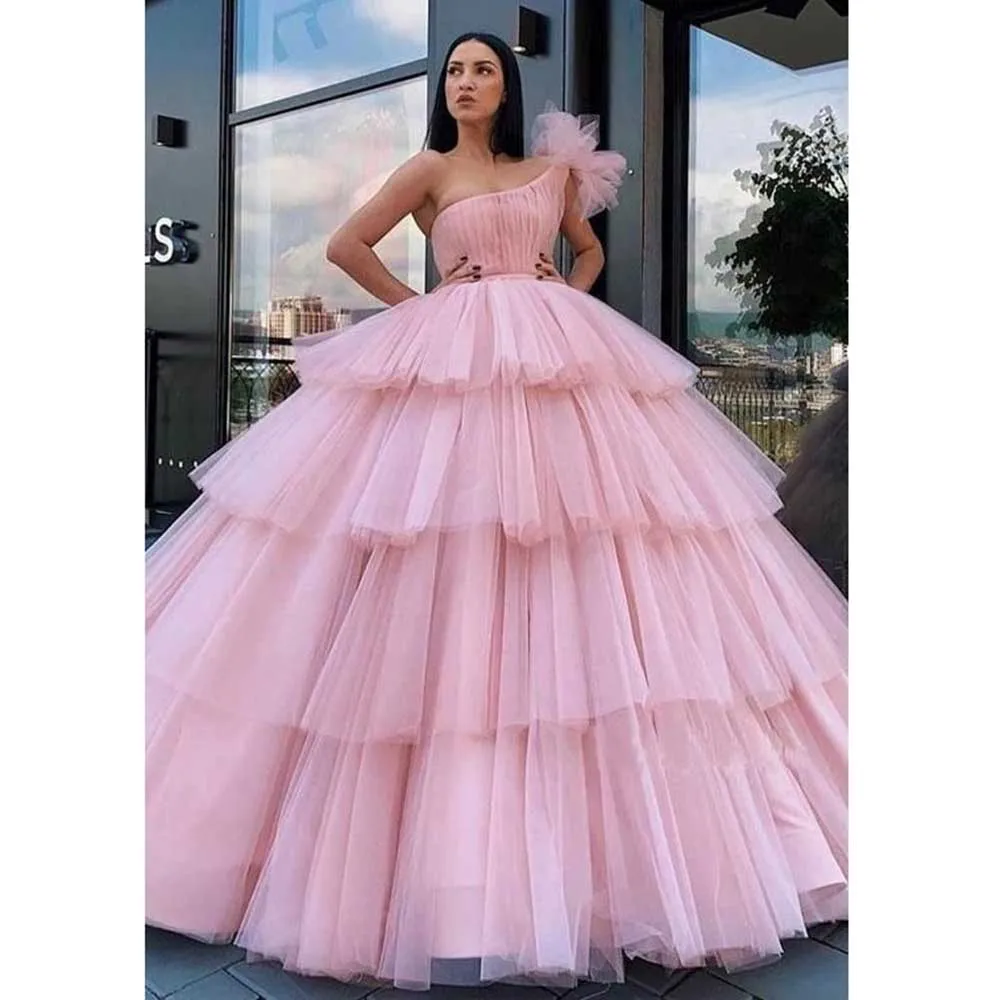 Luxury Pink Women Prom Dresses A-Line Floor Length One Shoulder Strapless High Quality Fashion Chic Elegant Female Party Gowns