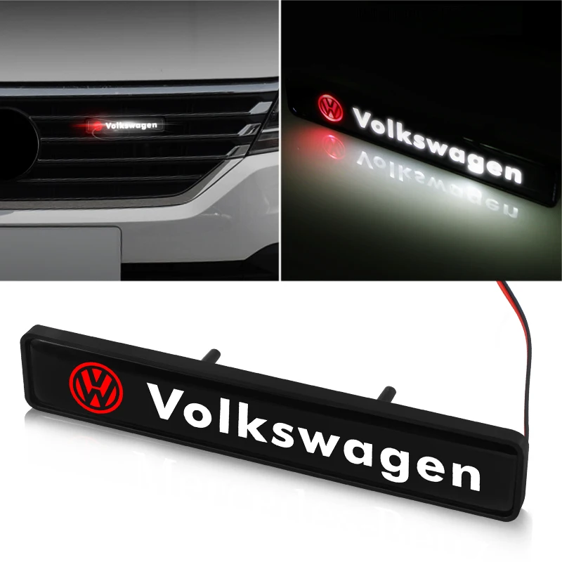 รถตกแต่งไฟ LED ด้านหน้ากระจังหน้าตกแต่ง Badge สําหรับ Volkswagen Golf-6 7 4 5 POLO Passat B5 B6 B7 T4 T5 Tiguan Jetta