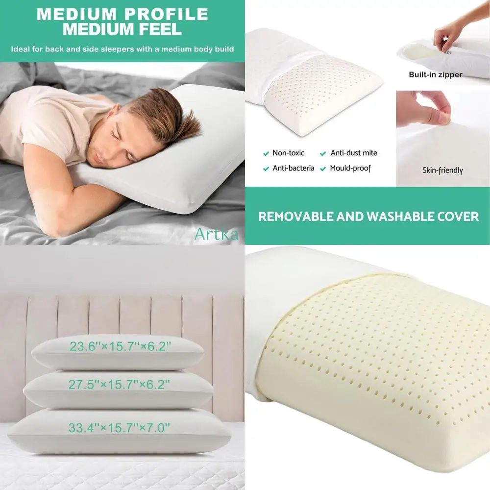 

Natural Talalay Latex Pillow with Removable Cotton Cover for Comfortable Sleep, Ideal for Side, Back, and Stomach Sleepers