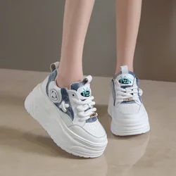 8CM High Platform Sneakers Women Casual Leather Sport Shoes New Autumn Vulcanized Skateboard White Shoes Woman Chaussures Femme