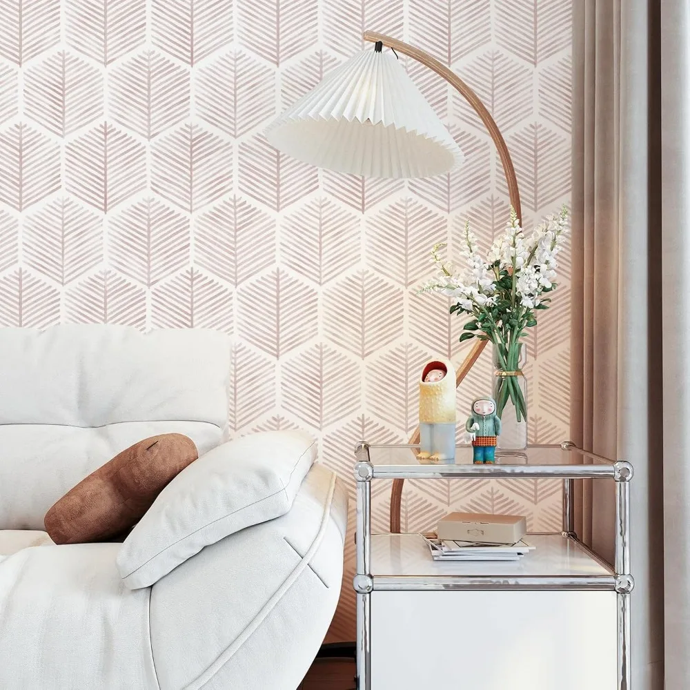 ورق جدران ذاتي اللصق قابل للإزالة على طراز بوهو لغرفة النوم والحمام، تصميم وردي حديث، طويل 787 × 17.3 واسع