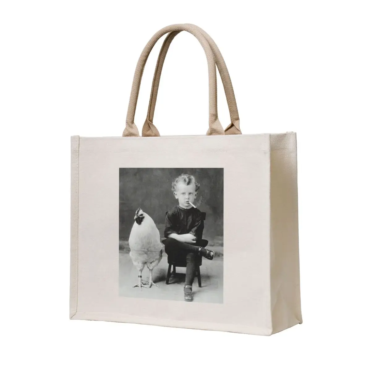 

Boy With Chicken Rooster Smoking Cigarette Tote Bag female bag custom bags shopper bag women canvas Women's handbag