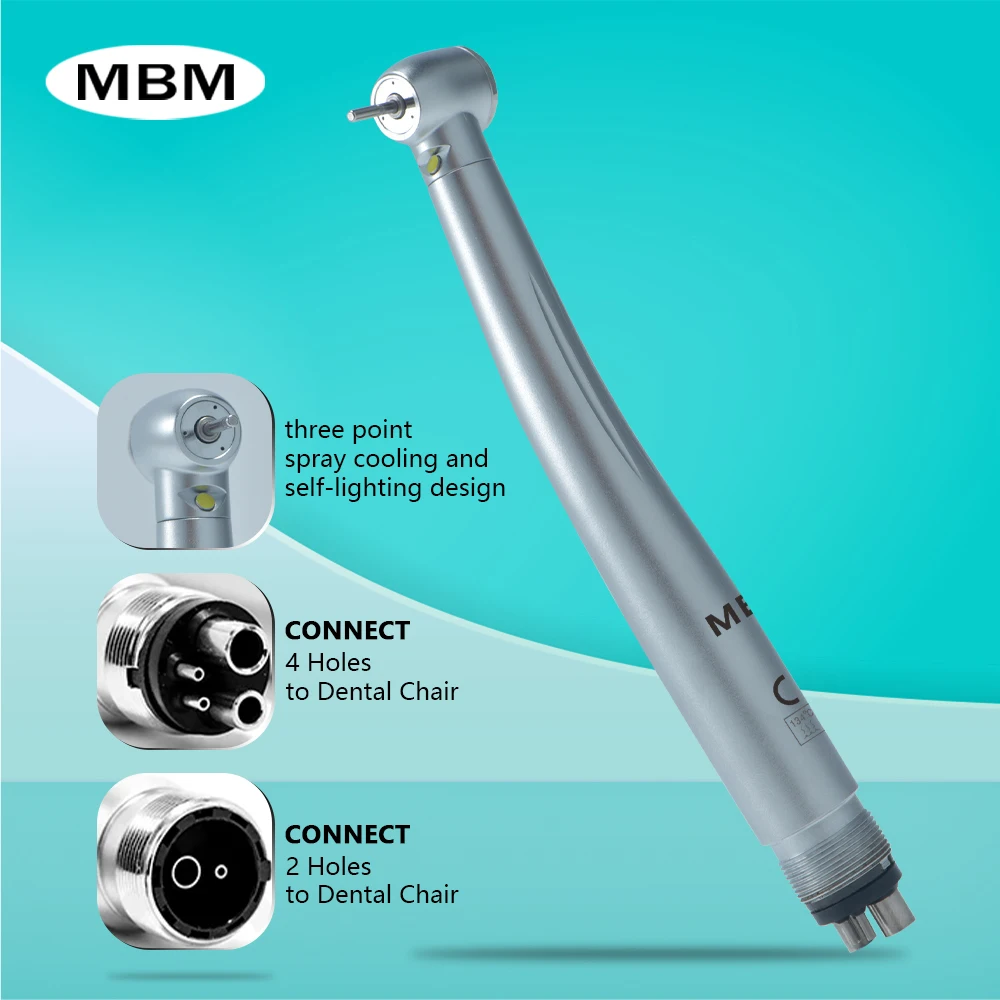 MBM Dental Air Turbine with LED Light High Speed Dental Handpiece with Ceramic Bearing 2/4 Hole Connect