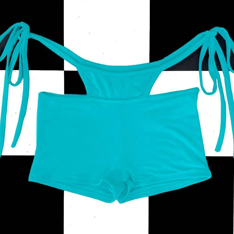 Women 3 Piece Set V Neck Crop Top Shorts Tie Side Cut Out Summer Outfit Y2K Casual Beachwear Turquoise Matching Set Fashion