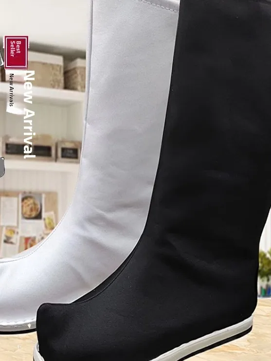 Large Size Men's Ancient Chinese Hanfu Shoes Zipper Cloth Boots Traditional Costume Footwear Dance Performance Stage Costume