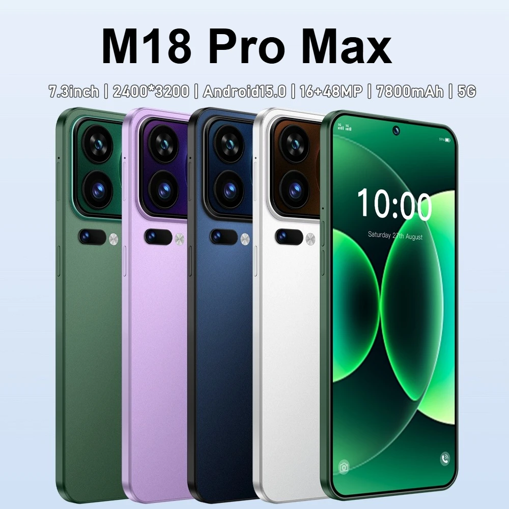 K-Touch Smartphone 5G For M18 Pro Max Smart Mobile Phones 7.3 Inch HD Full Display Cheap Cell Phone Android 22G+2TB Unlocked 7800mAh Battery 4G 5G Dual Sim Card 48MP+16MP Camera Face Recognition