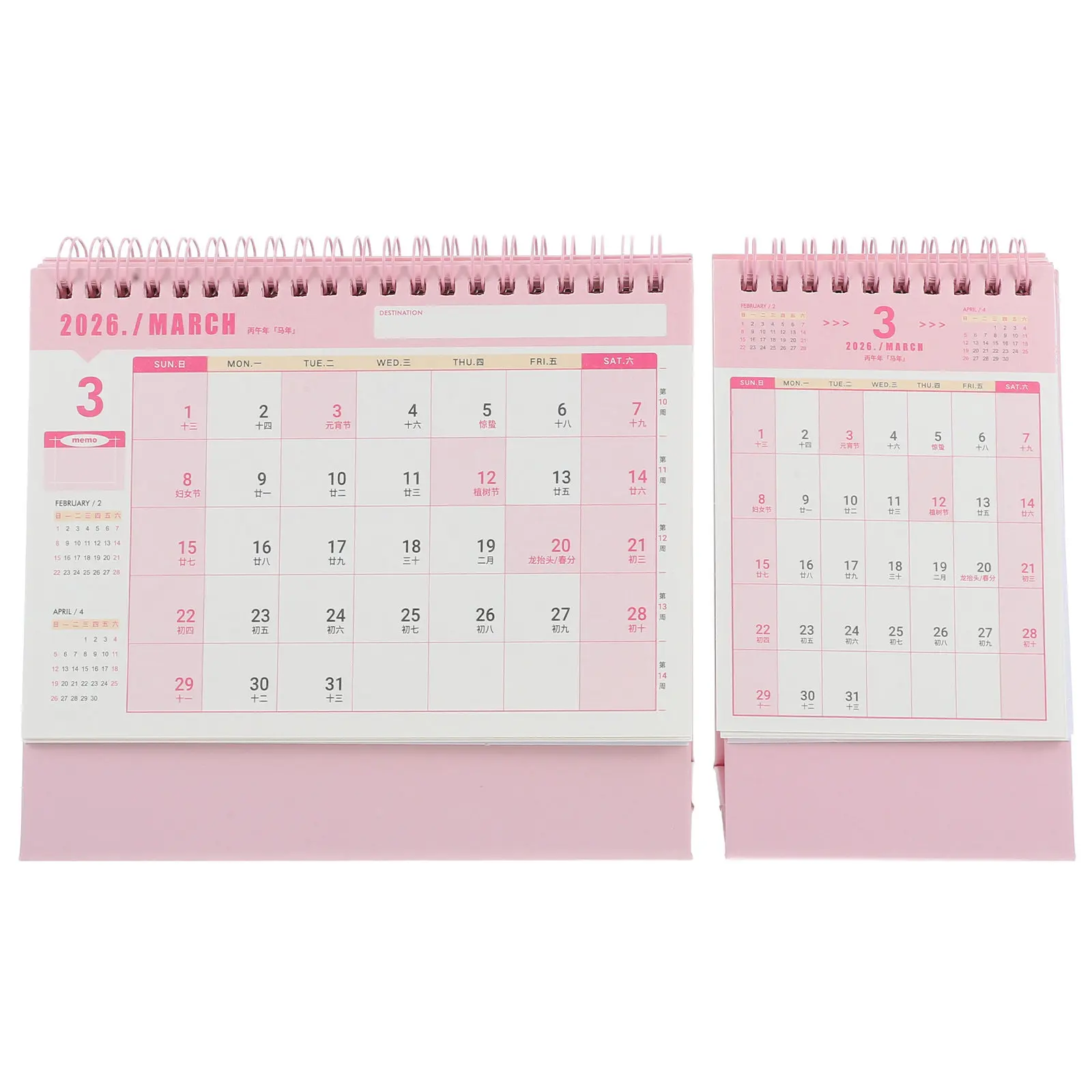 2Pcs Desk Calendar 2026 Vintage Minimalist Standing Flip Desktop Calendar Daily Planner Office Home Study Spaces Pink