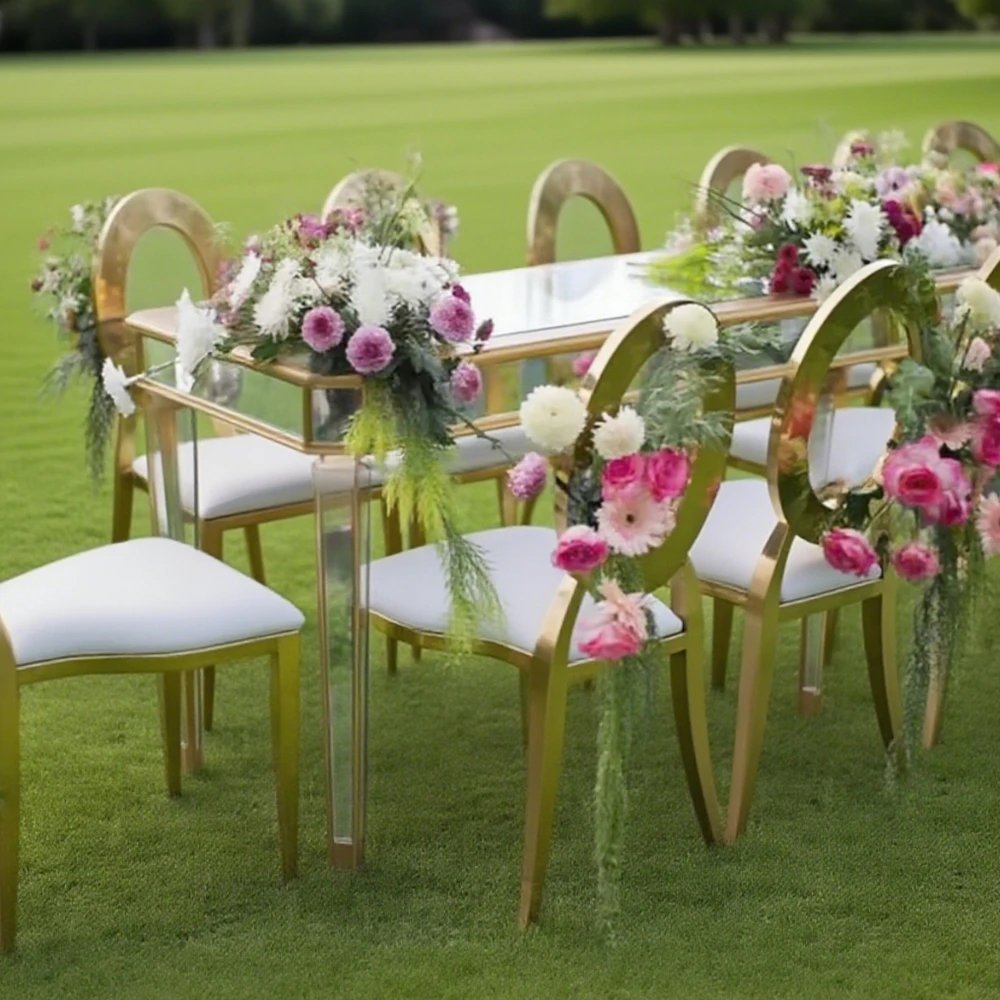 6/12/14/16/18/20pcs f30 Gold Stainless Steel Banquet and Event Chairs Wholesale rBack Wedding Chairs for Outdoor Use