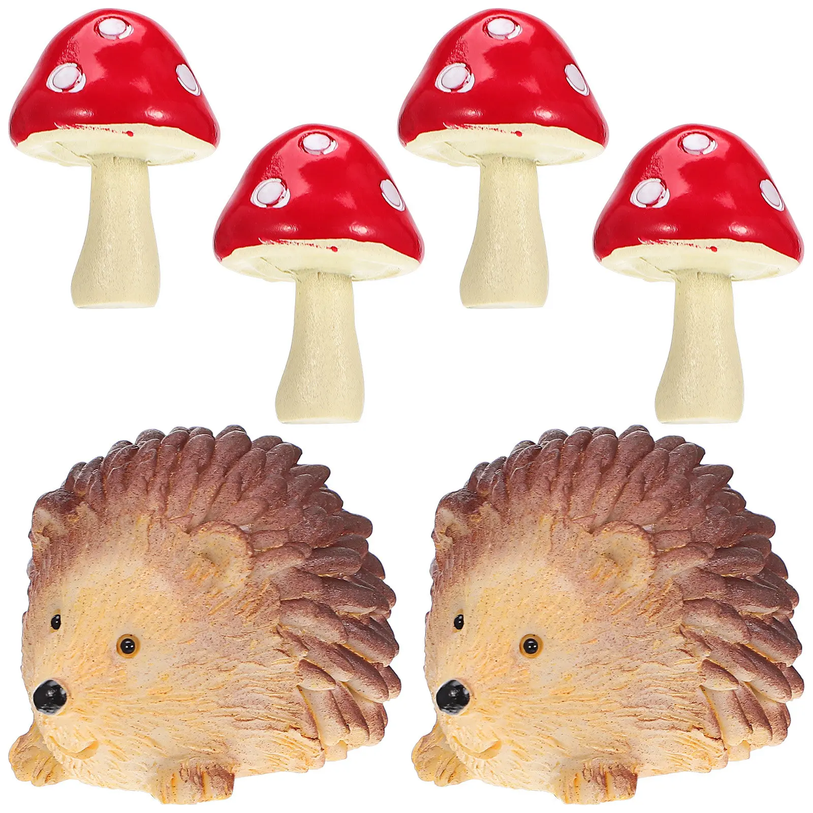 1Set Whimsical Resin Hedgehogs Mushrooms Mini Garden Decorations for Indoor Outdoor Use Small Animal Figurines Landscape